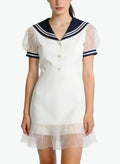 Sailor Collar Puff Sleeve Waist-Defining Sweet Dress for Women
