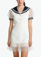 Sailor Collar Puff Sleeve Waist-Defining Sweet Dress for Women
