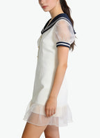 Sailor Collar Puff Sleeve Waist-Defining Sweet Dress for Women