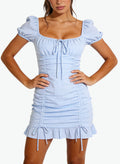 Square Neck Puff Sleeve Pure and Alluring Style Dress