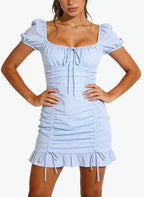 Square Neck Puff Sleeve Pure and Alluring Style Dress