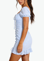 Square Neck Puff Sleeve Pure and Alluring Style Dress