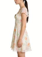 Square Neck Floral Print Gentle Pastoral Style Dress