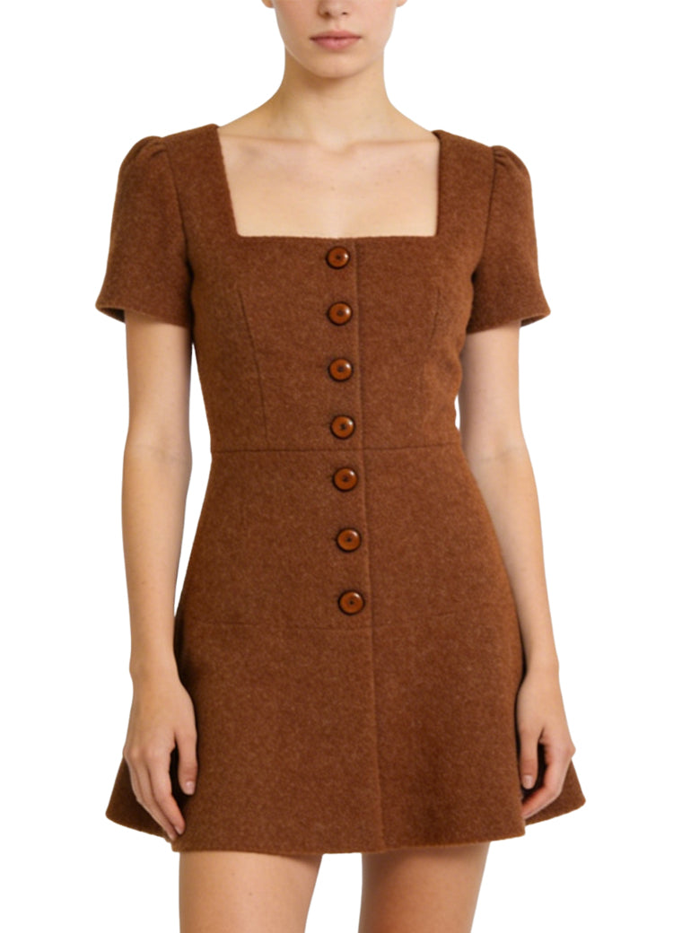 Retro Square Neck Puff Sleeve Everyday Casual Dress