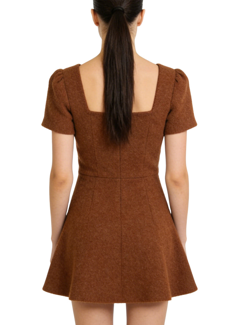 Retro Square Neck Puff Sleeve Everyday Casual Dress