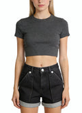 Roomy Pocket Rolled Hem Denim Shorts