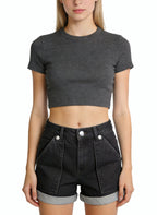 Roomy Pocket Rolled Hem Denim Shorts