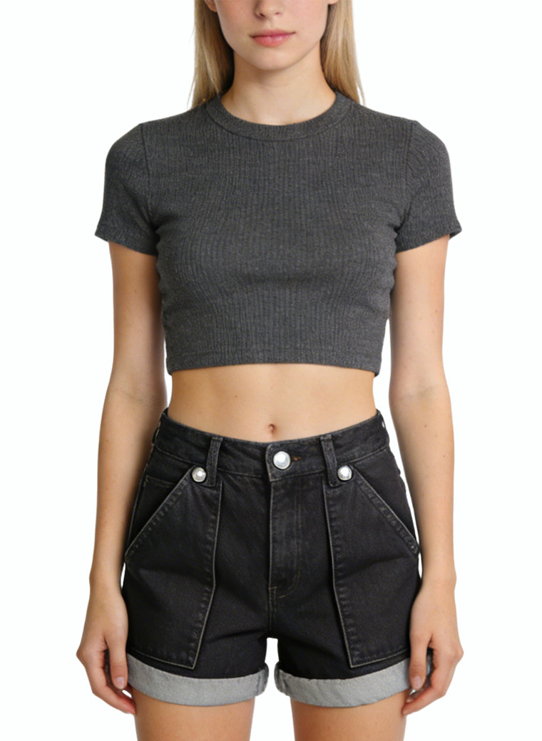 Roomy Pocket Rolled Hem Denim Shorts