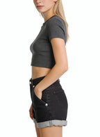 Roomy Pocket Rolled Hem Denim Shorts
