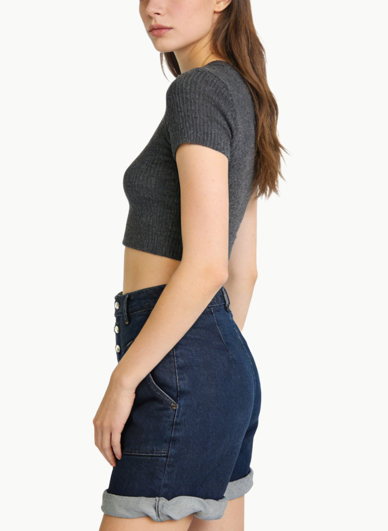 Women's Denim Shorts with Multi-Button Flap Decoration