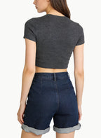 Women's Denim Shorts with Multi-Button Flap Decoration