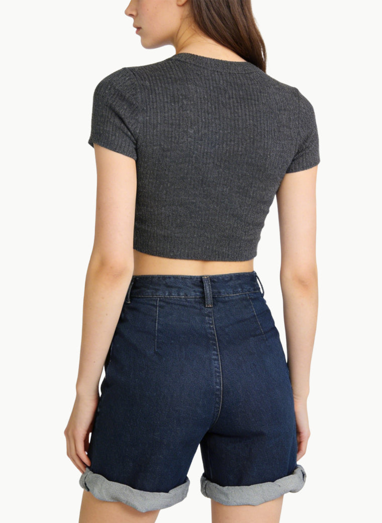 Women's Denim Shorts with Multi-Button Flap Decoration
