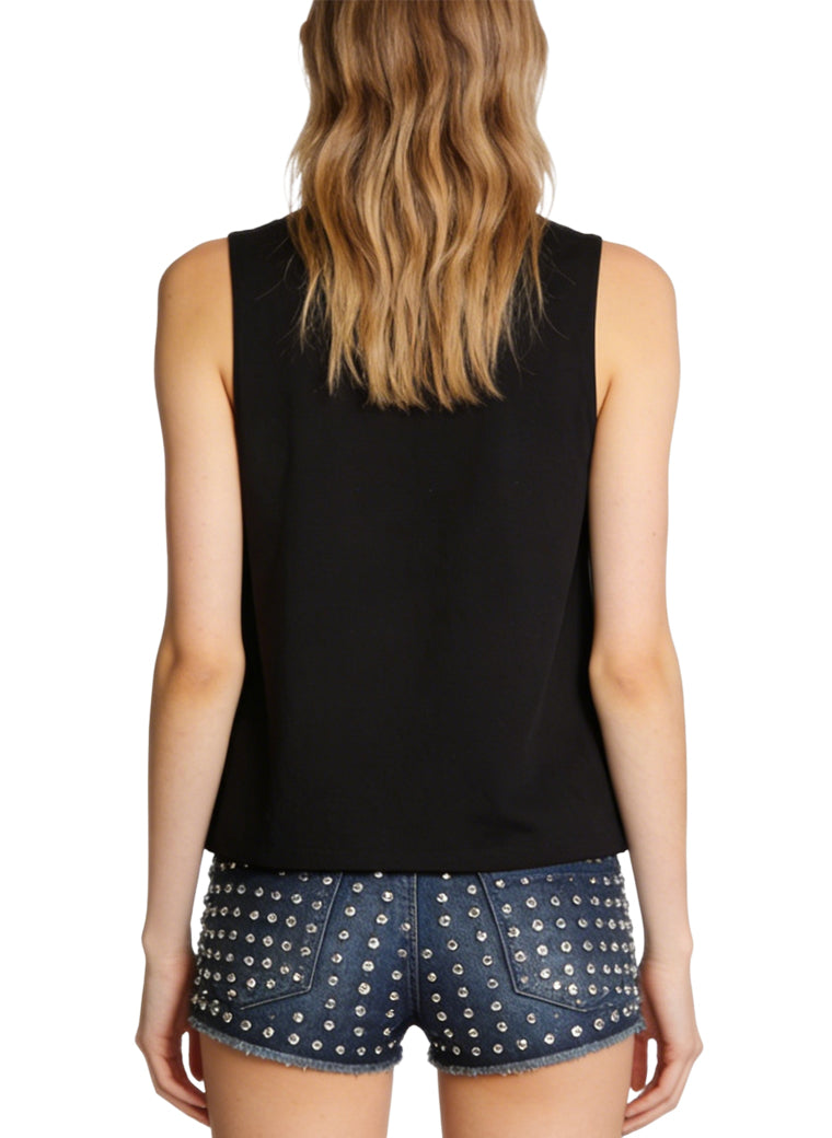 Denim Shorts with Rhinestone Decoration