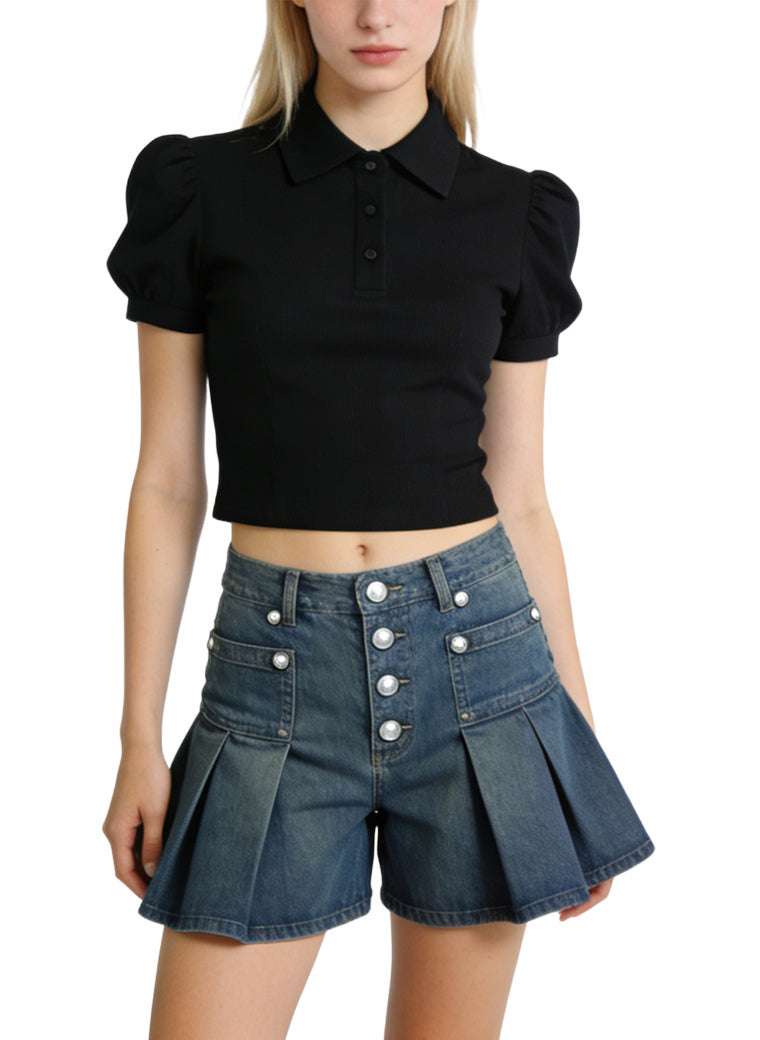 Button-Up Fashion Design Denim Shorts