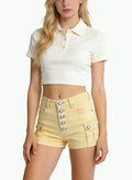 Multi-Pocket Button-Up Denim Shorts