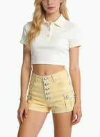 Multi-Pocket Button-Up Denim Shorts
