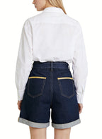 High-Waisted Rolled-Up Straight Leg Shorts