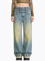 Women's Gathered-waist Fashionable Wide-leg Jeans