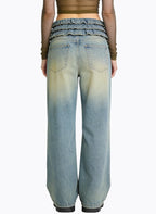 Women's Gathered-waist Fashionable Wide-leg Jeans