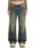 Women's Contrast-panel High-waist Wide-leg Jeans