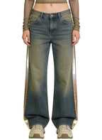 Women's Contrast-panel High-waist Wide-leg Jeans