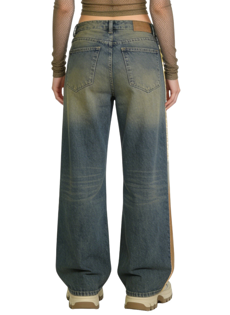 Women's Contrast-panel High-waist Wide-leg Jeans