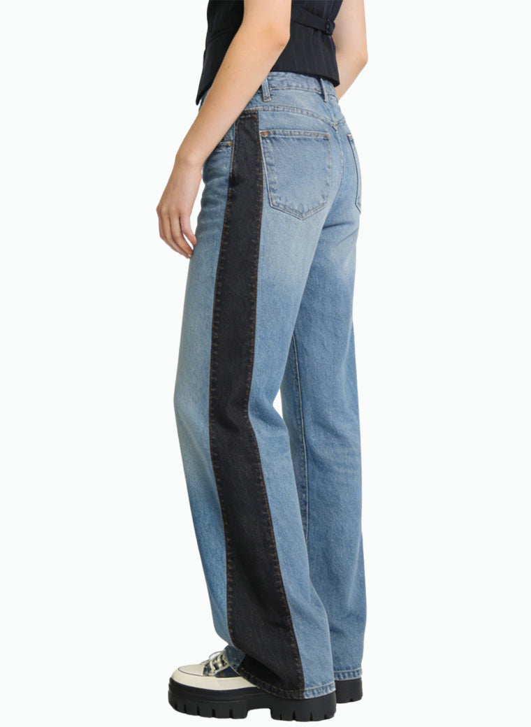 Women's Contrast-panel High-waist Straight-leg Jeans