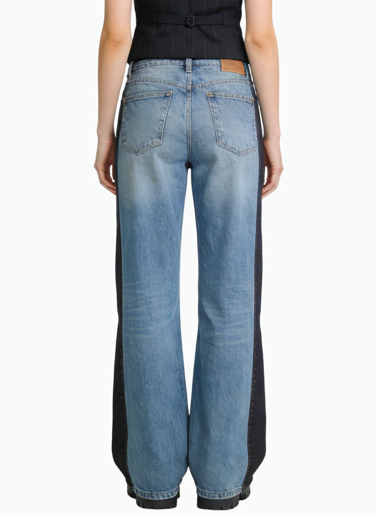Women's Contrast-panel High-waist Straight-leg Jeans