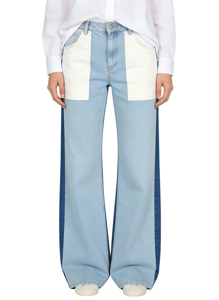 Women's Color-block High-waist Wide-leg Jeans