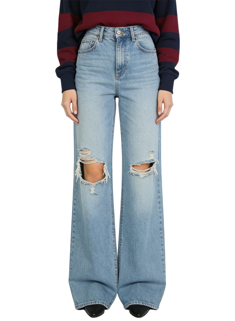 Women's Distressed Ripped High-waist Wide-leg Jeans