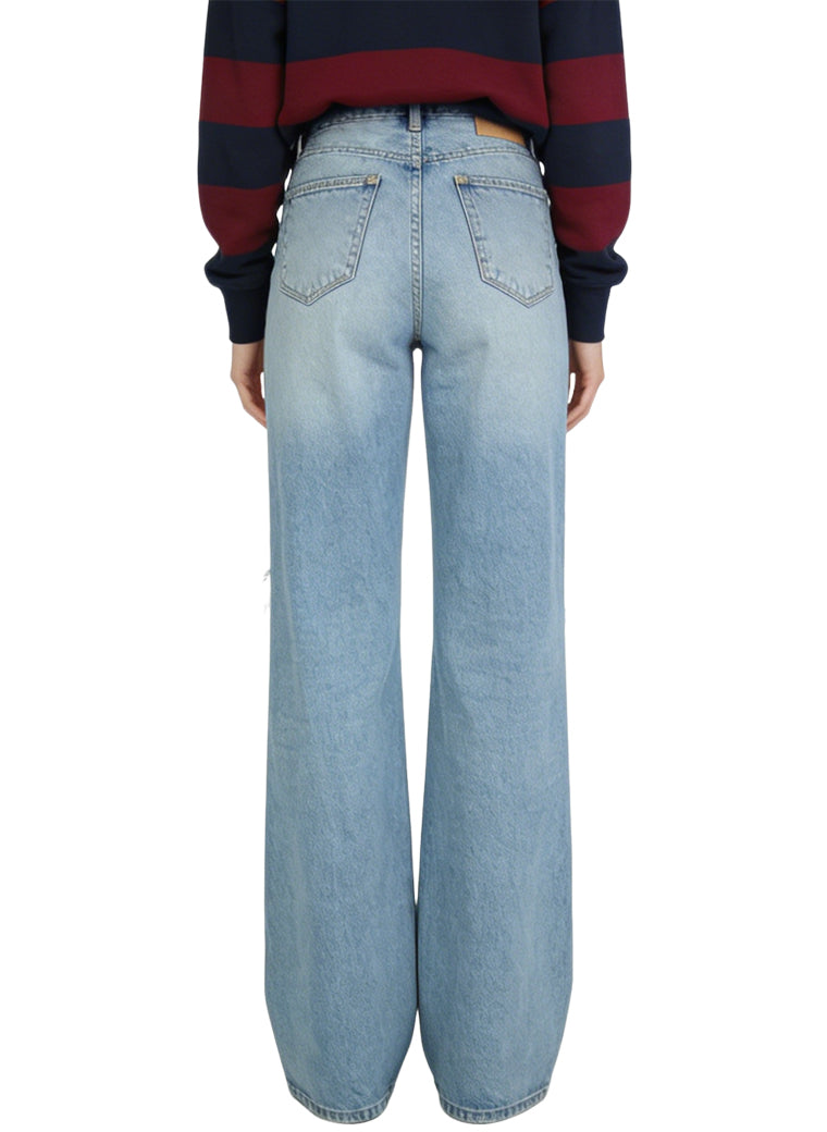Women's Distressed Ripped High-waist Wide-leg Jeans