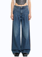 Women's Gathered-waist High-waist Wide-leg Jeans