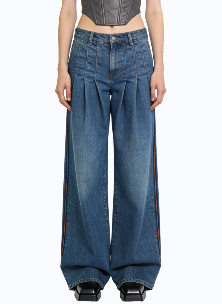 Women's Gathered-waist High-waist Wide-leg Jeans