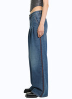 Women's Gathered-waist High-waist Wide-leg Jeans