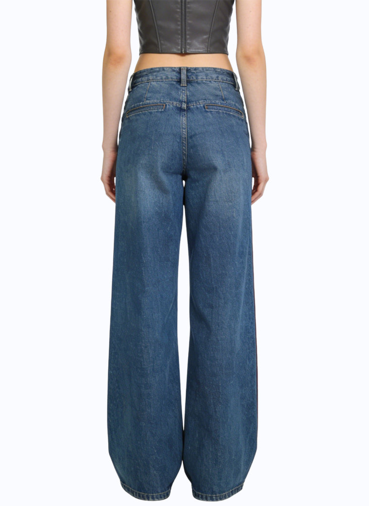 Women's Gathered-waist High-waist Wide-leg Jeans