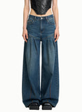Women's Pleated High-waist Wide-leg Jeans