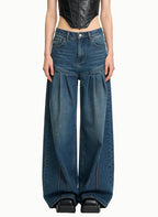 Women's Pleated High-waist Wide-leg Jeans