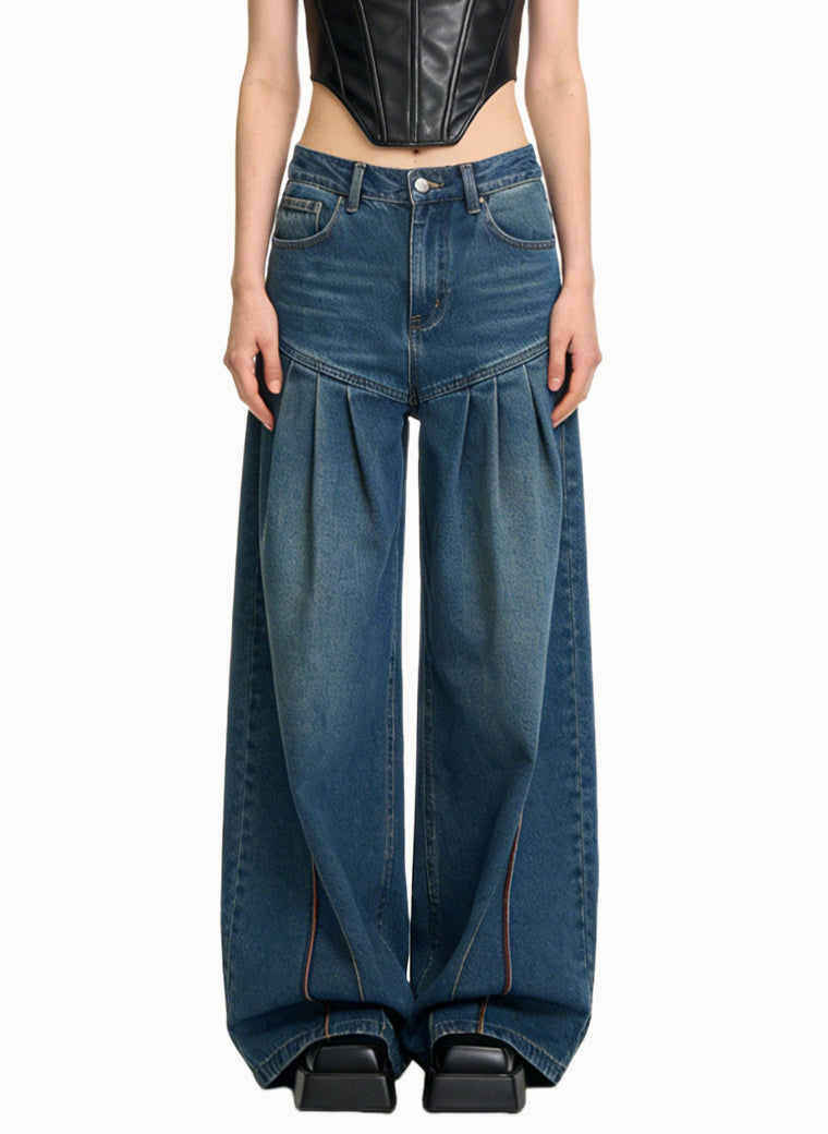 Women's Pleated High-waist Wide-leg Jeans