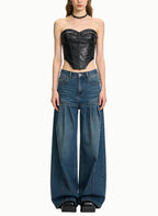 Women's Pleated High-waist Wide-leg Jeans