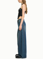 Women's Pleated High-waist Wide-leg Jeans
