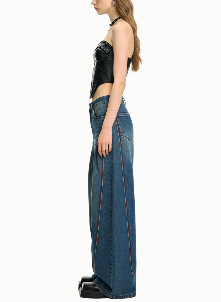 Women's Pleated High-waist Wide-leg Jeans