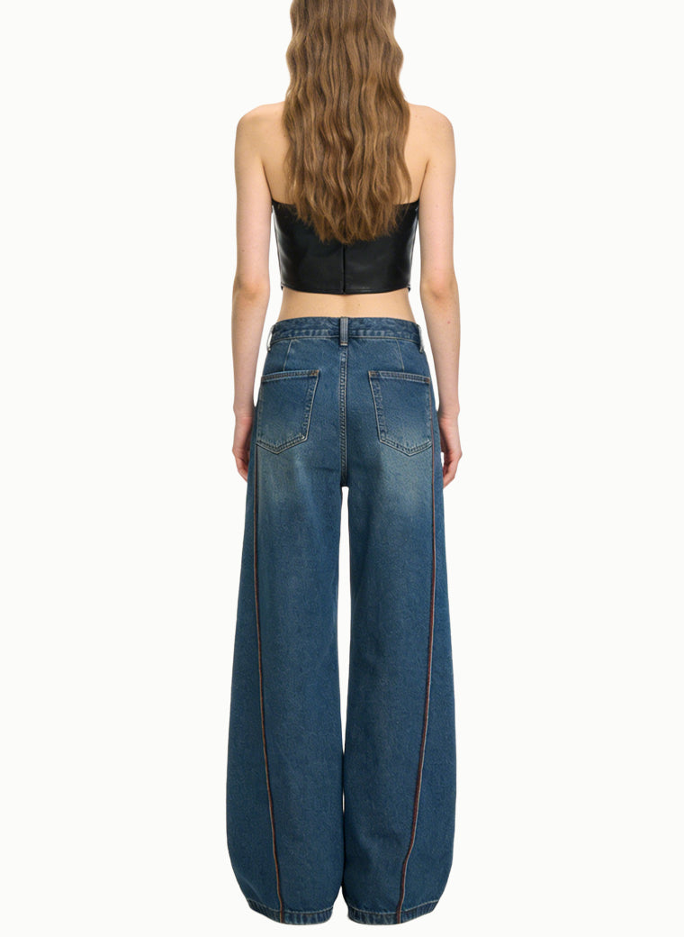Women's Pleated High-waist Wide-leg Jeans