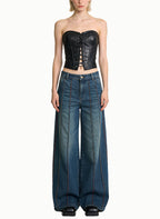 Women's Contrast-stitch High-waist Wide-leg Jeans