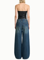 Women's Contrast-stitch High-waist Wide-leg Jeans