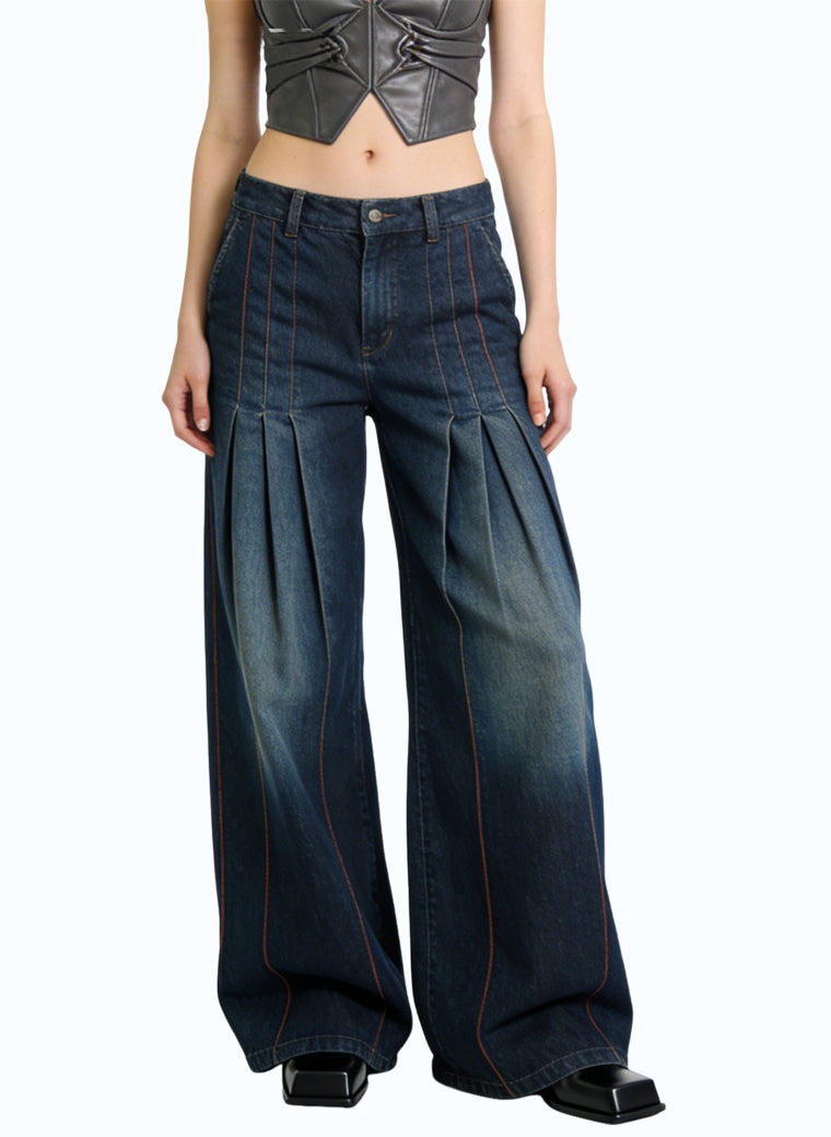 Women's Pleated Soft Wide-leg Jeans