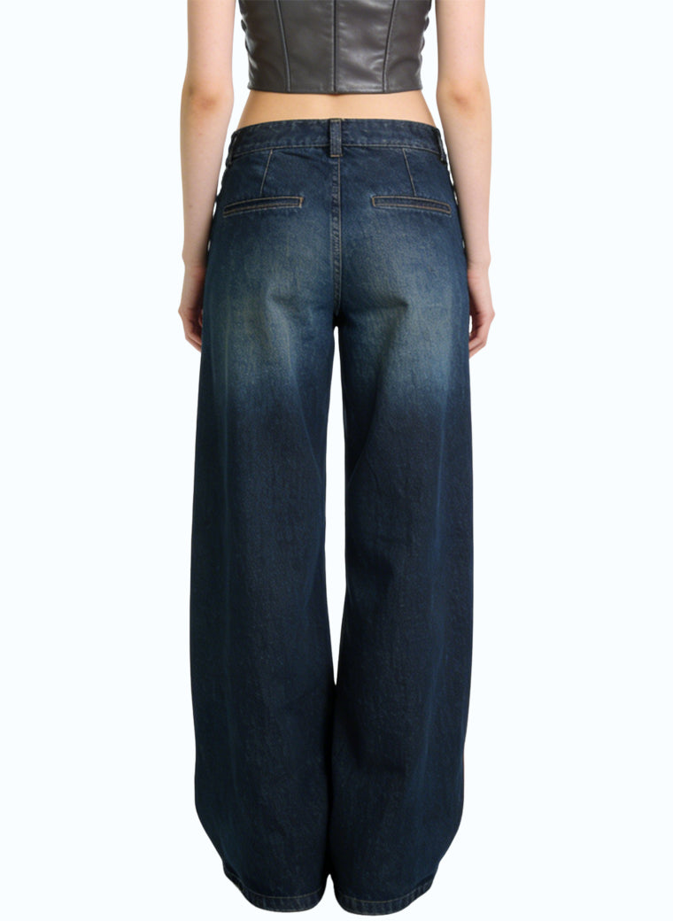 Women's Pleated Soft Wide-leg Jeans