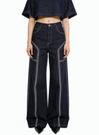 Women's Contrast-stitch Fashionable Wide-leg Jeans