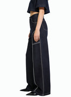 Women's Contrast-stitch Fashionable Wide-leg Jeans