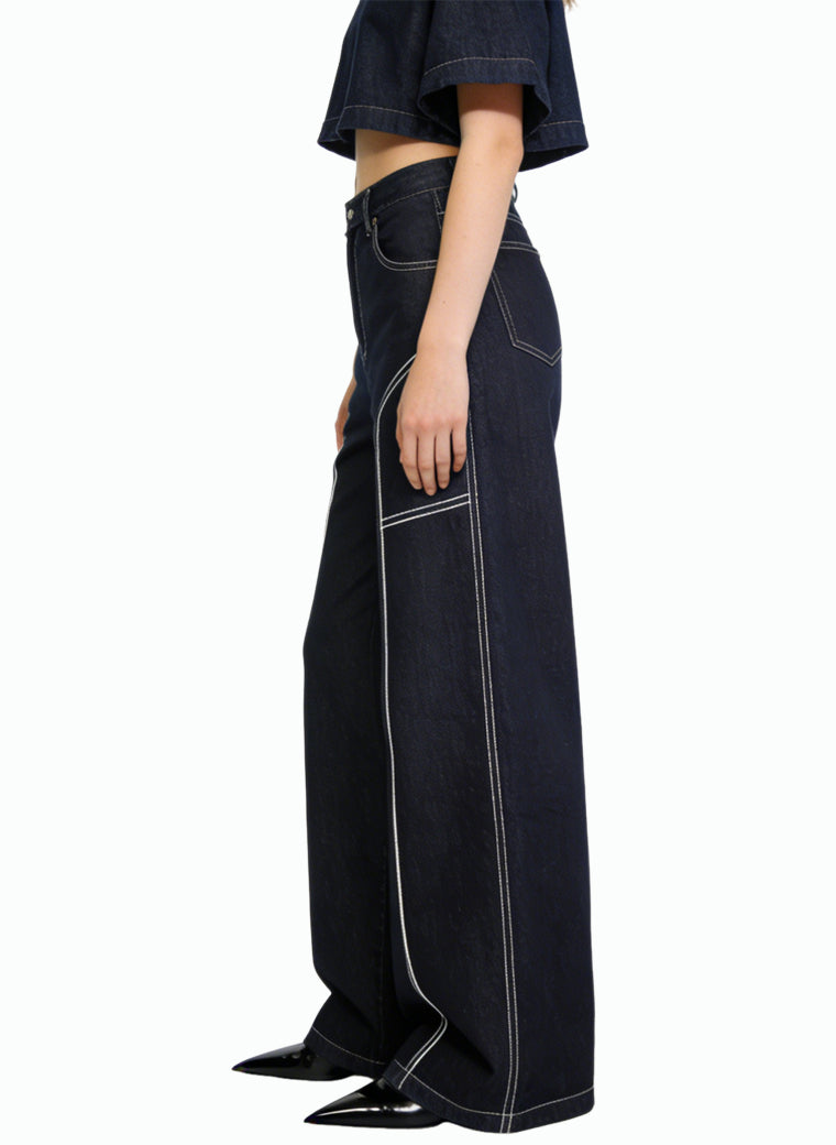 Women's Contrast-stitch Fashionable Wide-leg Jeans