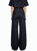 Women's Contrast-stitch Fashionable Wide-leg Jeans